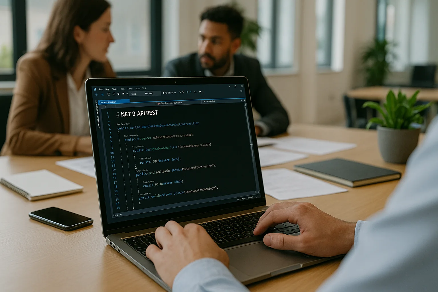 persona programando una api rest en net 9