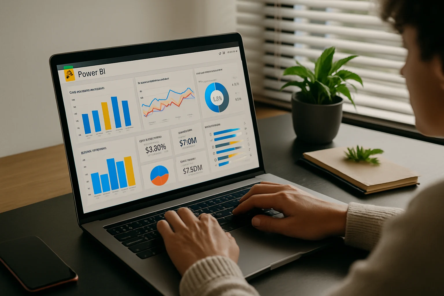 persona haciendo dashboards con power bi