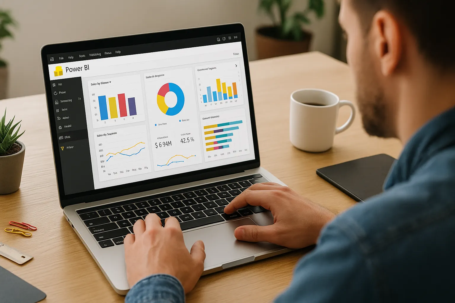 persona utilizando power bi en el trabajo