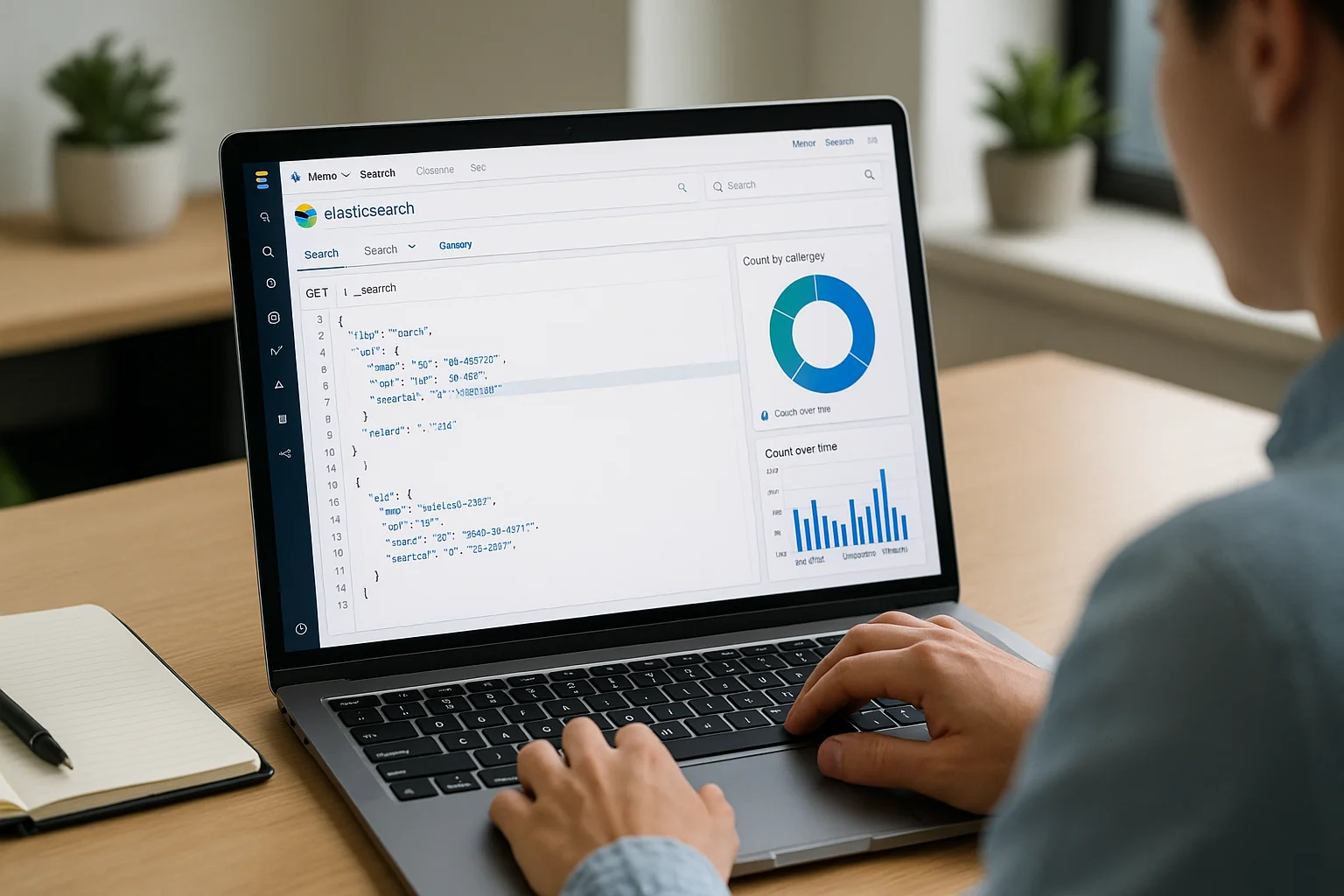 persona utilizando elasticsearch en la oficina