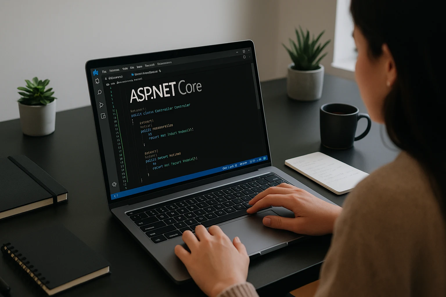 trabajador programando en asp.net core