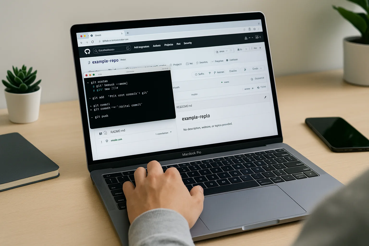 persona trabajando con git en la oficina