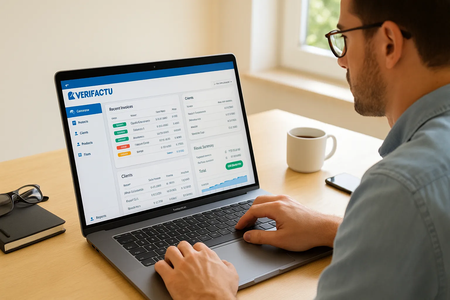 persona facturando con verifactu