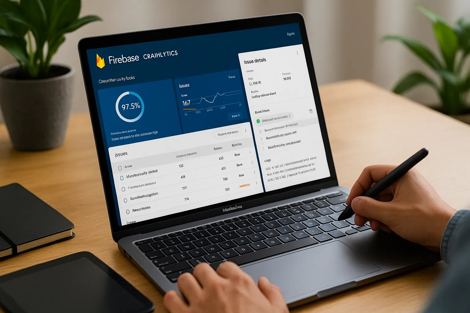 persona trabajando con firebase crashlytics en el ordenador