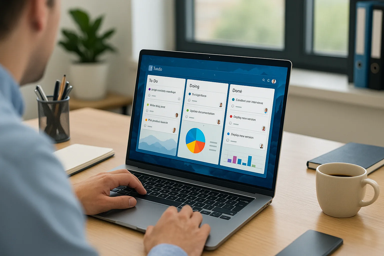persona organizando su trabajo con la aplicación trello